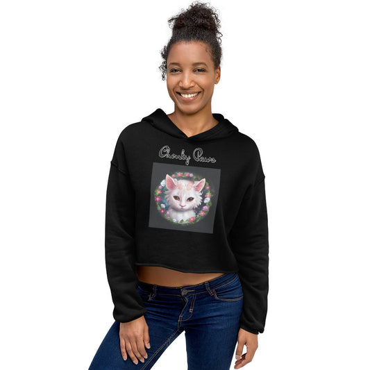 Women's Cropped Hoodie with Kitten In a Floral Circle with text "Chonky Paws" at $48.99 found at Personalizedpetlovergifts