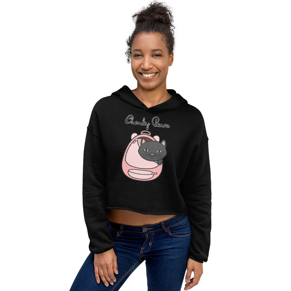 Women's Cropped Hoodie with Kitten In a Backpack with text "Chonky Paws" at $48.99 found at Personalizedpetlovergifts