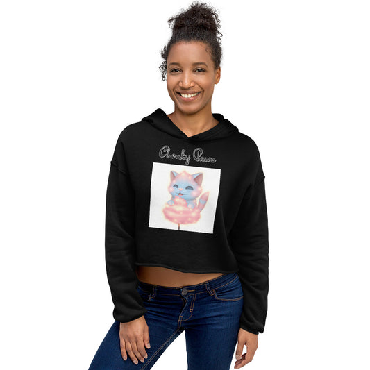 Women's Cropped Hoodie with Kitten Enjoying a Cotton Candy with text "Chonky Paws" at $48.99 found at Personalizedpetlovergifts