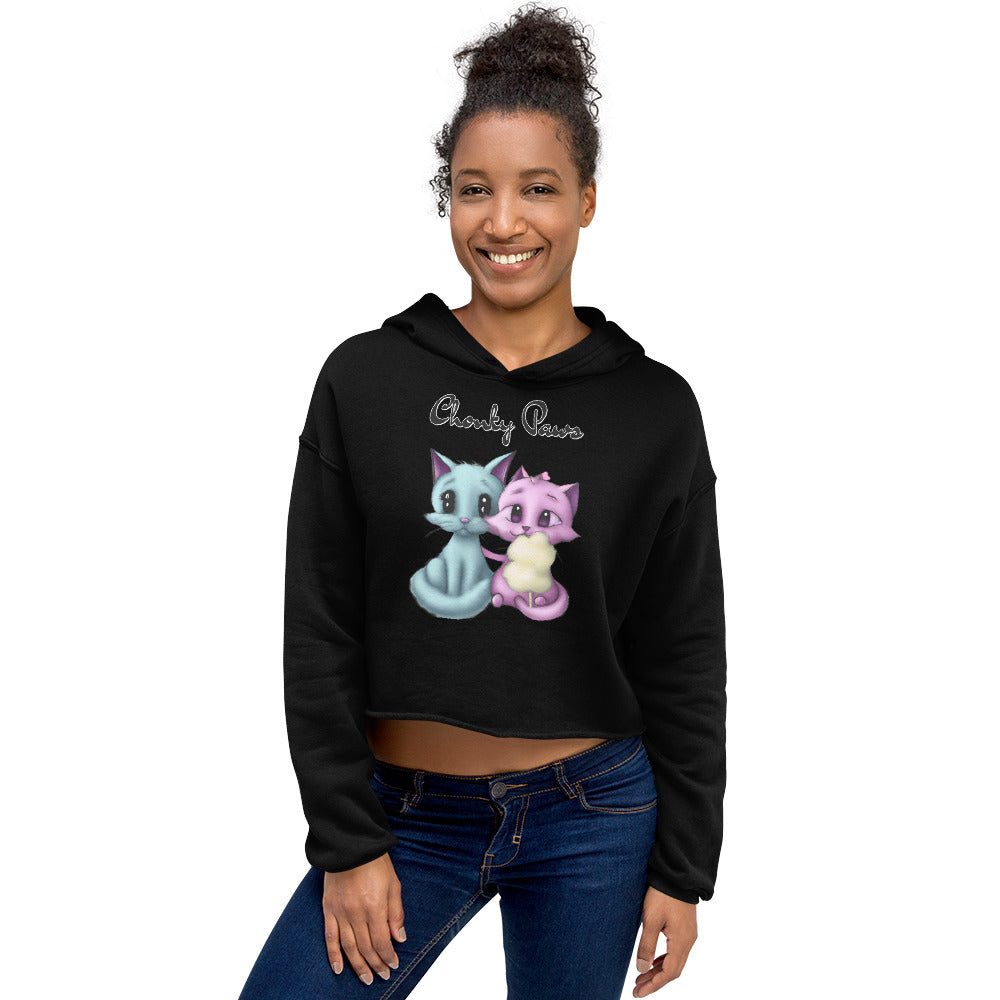 Women's Cropped Hoodie with Hugging Kittens With Cotton Candy with text "Chonky Paws" at $48.99 found at Personalizedpetlovergifts