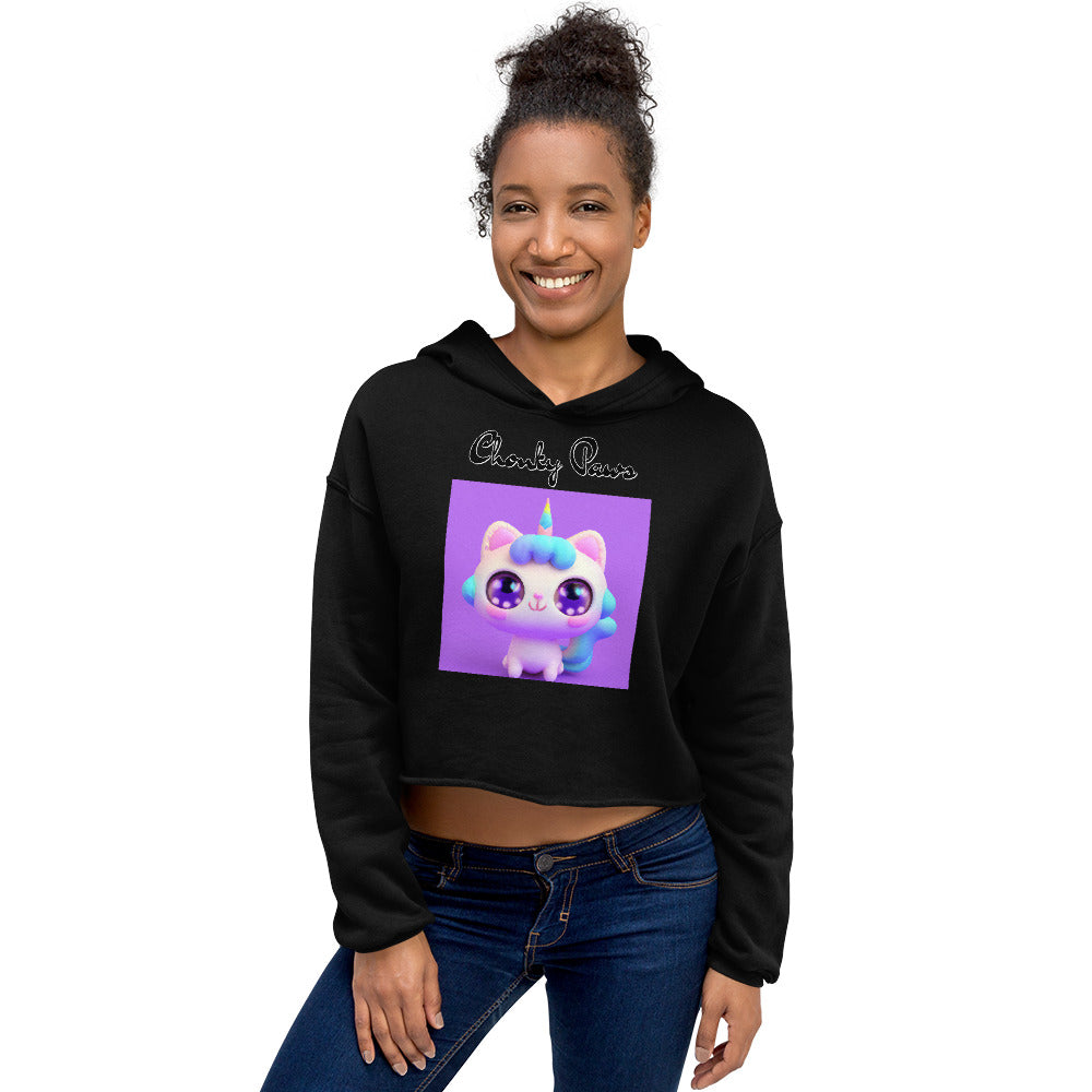 Women's Cropped Hoodie with Happy Unicorn Kitten with text "Chonky Paws" at $48.99 found at Personalizedpetlovergifts