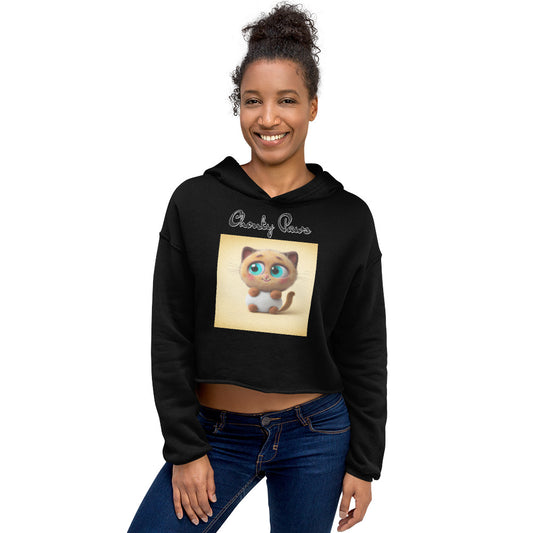 Women's Cropped Hoodie with Happy Fluffy Kitten with text "Chonky Paws" at $48.99 found at Personalizedpetlovergifts