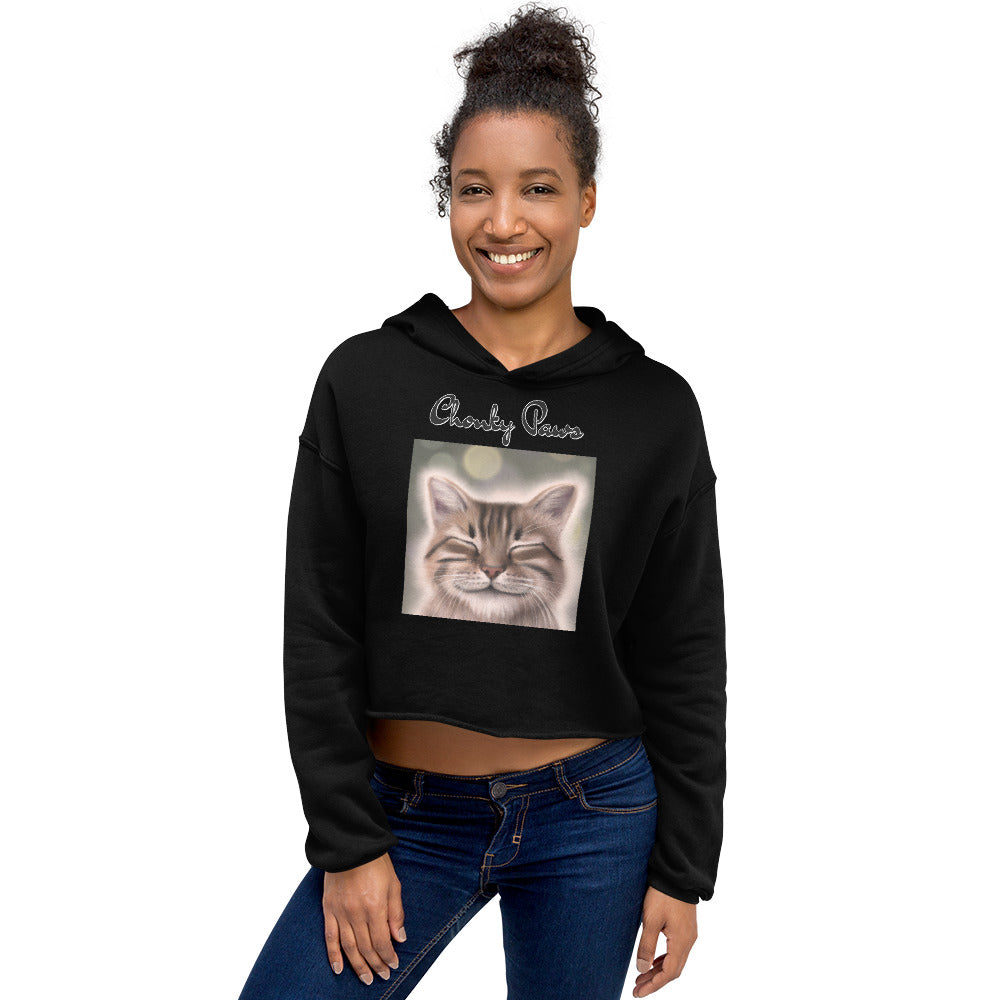 Women's Cropped Hoodie with Happy Cat with text "Chonky Paws" at $48.99 found at Personalizedpetlovergifts