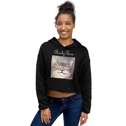 Women's Cropped Hoodie with Happy Cat Purring with text "Chonky Paws" at $48.99 found at Personalizedpetlovergifts