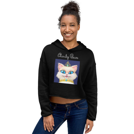 Women's Cropped Hoodie with Happy Blue Eyed Kitten Princess with text "Chonky Paws" at $48.99 found at Personalizedpetlovergifts