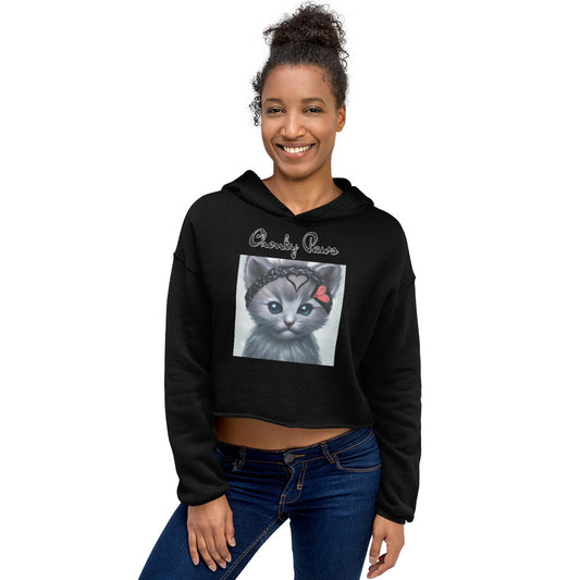 Women's Cropped Hoodie with Grey Kitten With a Headband with text "Chonky Paws" at $48.99 found at Personalizedpetlovergifts