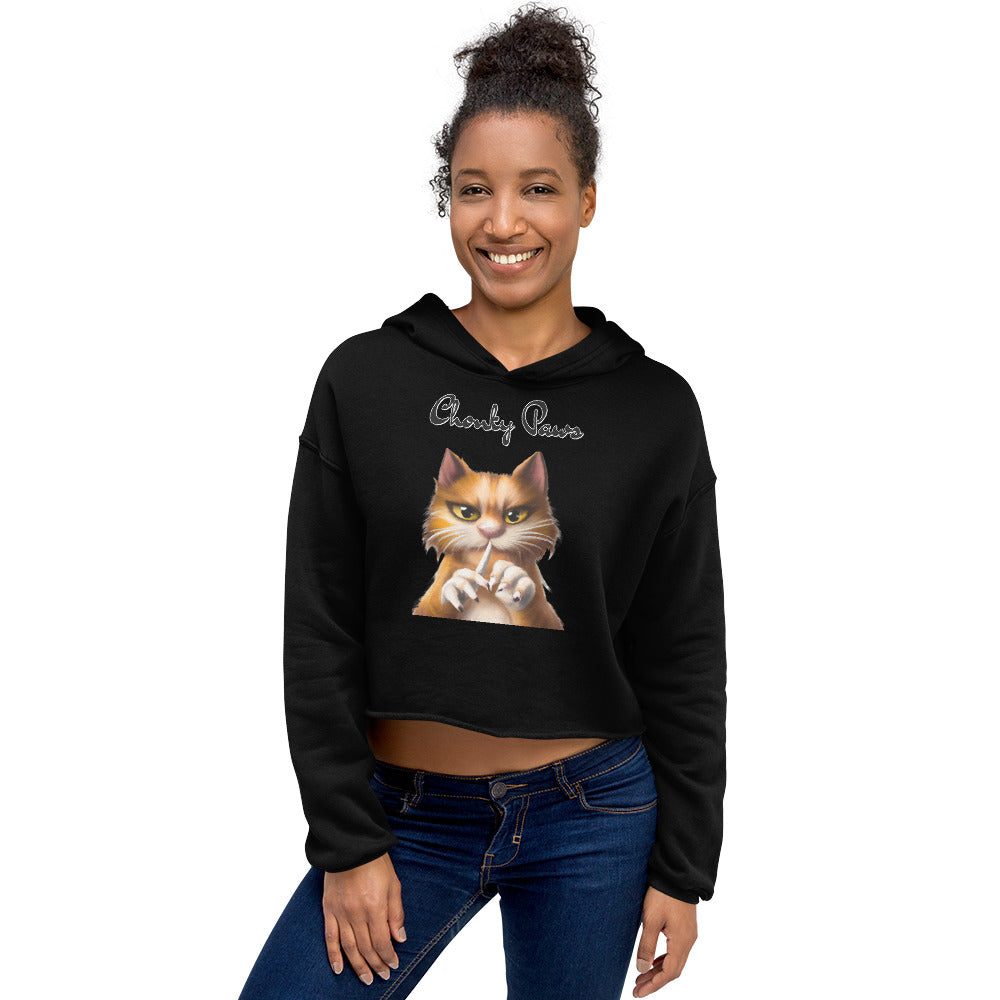 Women's Cropped Hoodie with Ginger Cat Filing Its Nails with text "Chonky Paws" at $48.99 found at Personalizedpetlovergifts