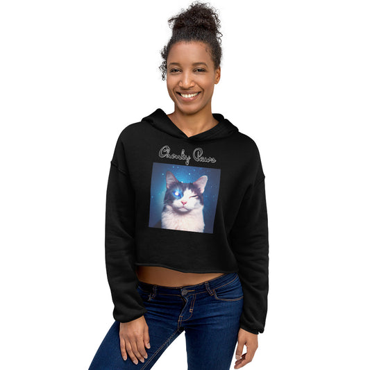 Women's Cropped Hoodie with Galaxy Eyed Cat with text "Chonky Paws" at $48.99 found at Personalizedpetlovergifts