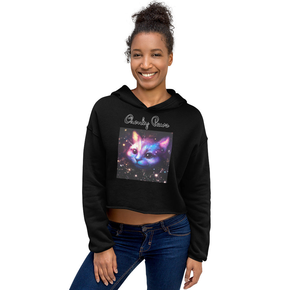 Women's Cropped Hoodie with Galaxy Cat with text "Chonky Paws" at $48.99 found at Personalizedpetlovergifts