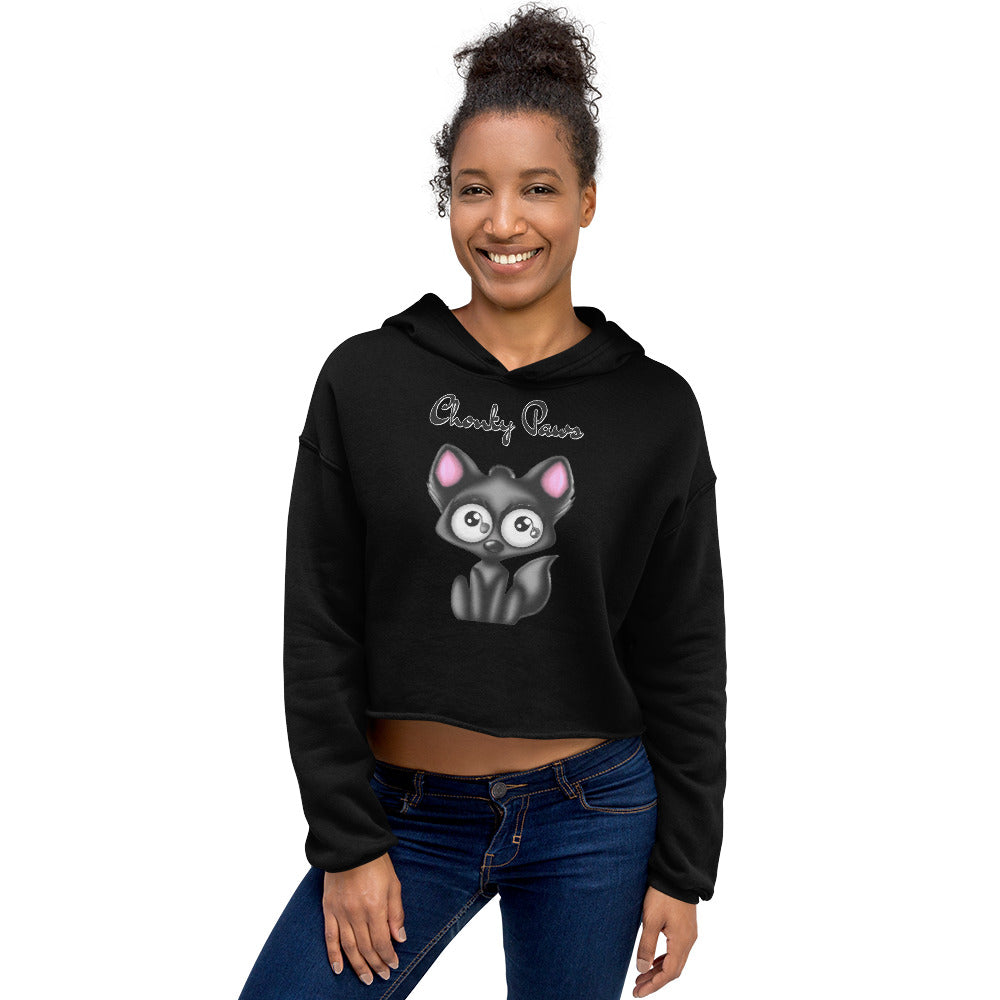 Women's Cropped Hoodie with Funny Black Kitten with text "Chonky Paws" at $48.99 found at Personalizedpetlovergifts