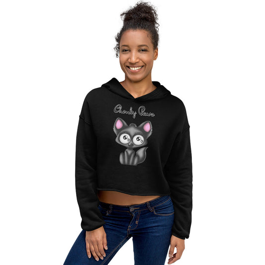 Women's Cropped Hoodie with Funny Black Kitten with text "Chonky Paws" at $48.99 found at Personalizedpetlovergifts