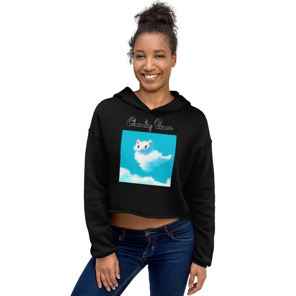 Women's Cropped Hoodie with Fluffy White Cloud Kitten with text "Chonky Paws" at $48.99 found at Personalizedpetlovergifts