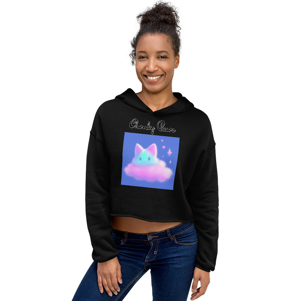 Women's Cropped Hoodie with Fluffy Pink Cloud Kitten with text "Chonky Paws" at $48.99 found at Personalizedpetlovergifts