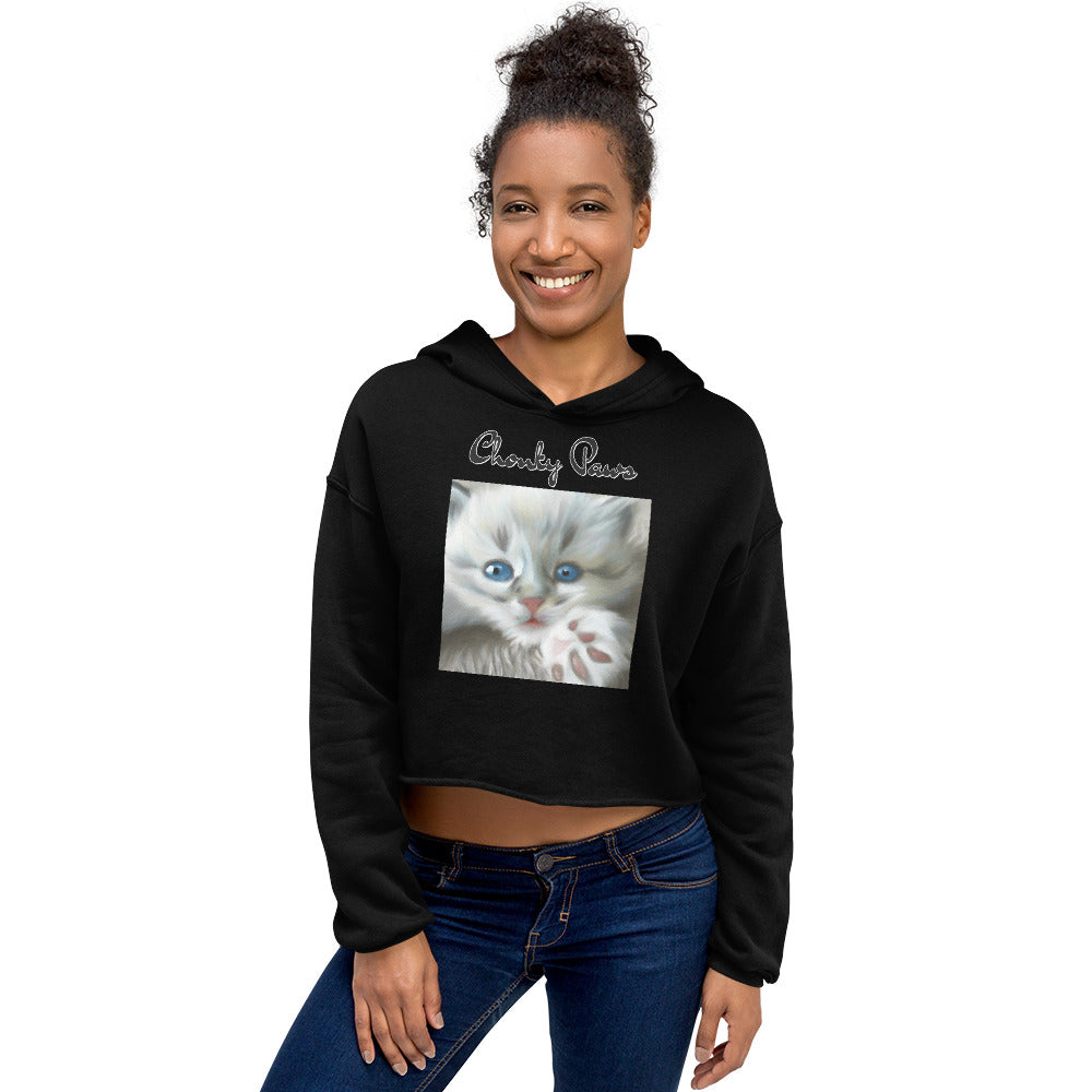 Women's Cropped Hoodie with Fluffy Kitten With Fluffy Paw with text "Chonky Paws" at $48.99 found at Personalizedpetlovergifts