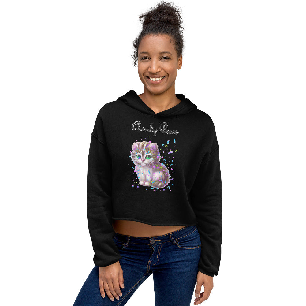 Women's Cropped Hoodie with Fluffy Kitten With Confetti with text "Chonky Paws" at $48.99 found at Personalizedpetlovergifts