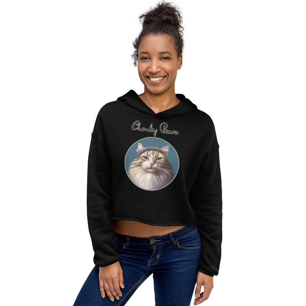 Women's Cropped Hoodie with Fluffy Kitten With a Wool Headband with text "Chonky Paws" at $48.99 found at Personalizedpetlovergifts