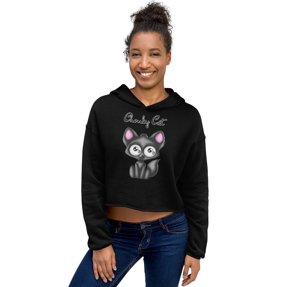 Women's Cropped Hoodie with Funny Black Kitten with text "Chonky Cat" at $48.99 found at Personalizedpetlovergifts