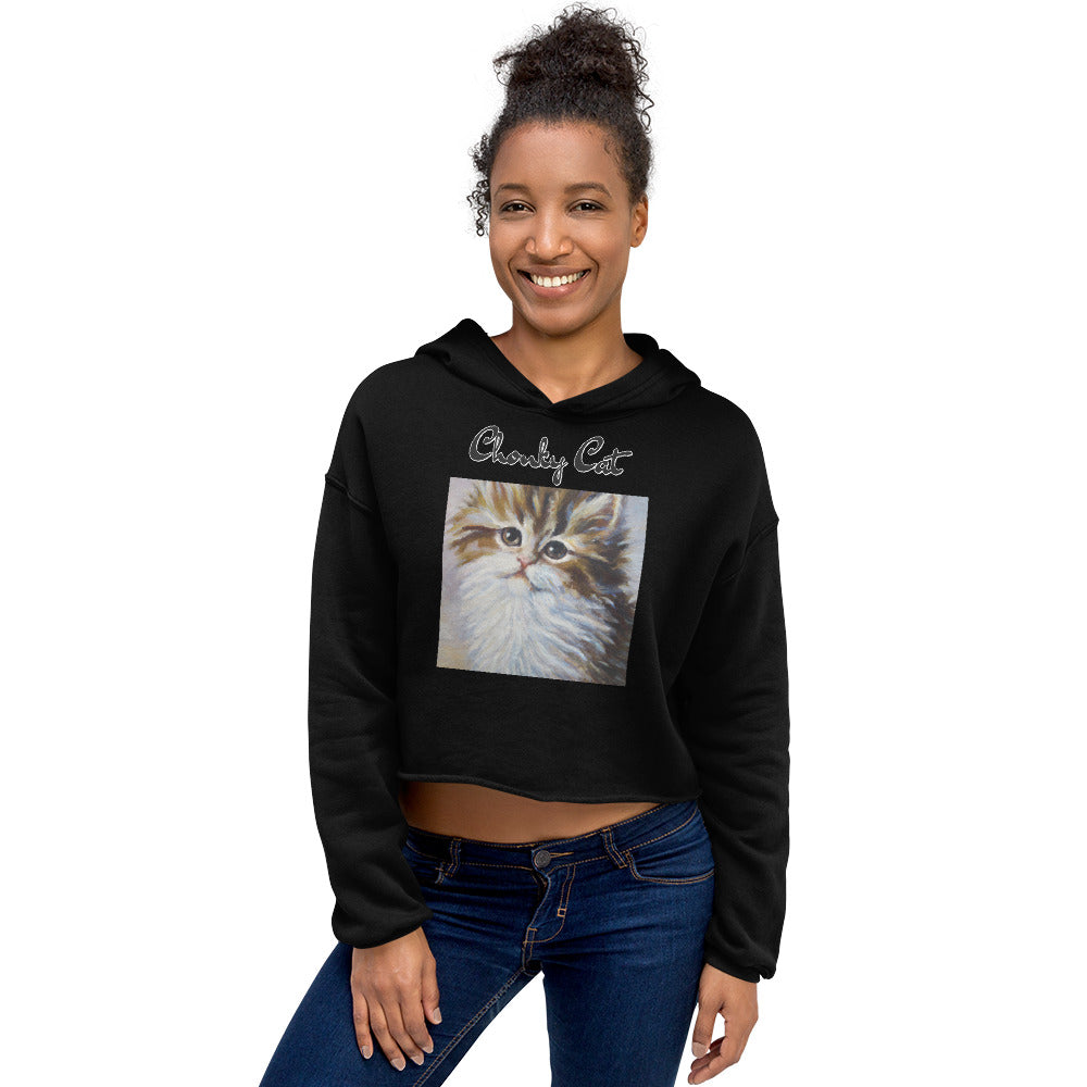 Women's Cropped Hoodie with Fluffy Wispy Kitten Oil Painting with text "Chonky Cat" at $48.99 found at Personalizedpetlovergifts