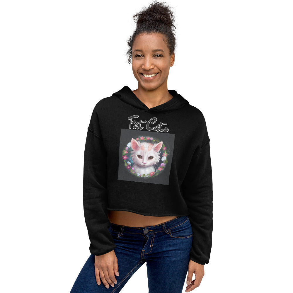 Women's Cropped Hoodie with Kitten In a Floral Circle with text "Fat Cats" at $48.99 found at Personalizedpetlovergifts