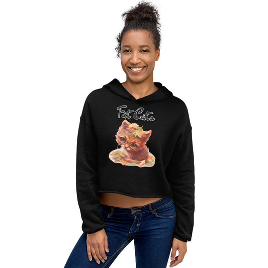 Women's Cropped Hoodie with Ginger Cat With Autumn Leaves with text "Fat Cats" at $48.99 found at Personalizedpetlovergifts