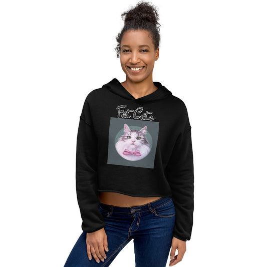 Women's Cropped Hoodie with Fluffy Kitten With a Pink Bow with text "Fat Cats" at $48.99 found at Personalizedpetlovergifts