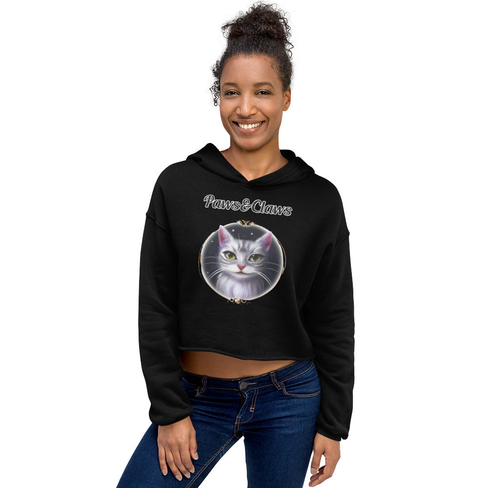 Women's Cropped Hoodie with text Wispy Whiskers Cat In a Circle with a text "Paws&Claws" at $48.99 found at Personalizedpetlovergifts