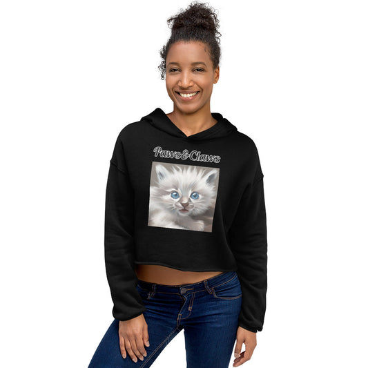 Women's Cropped Hoodie with text Wispy Kitten Painting with a text "Paws&Claws" at $48.99 found at Personalizedpetlovergifts