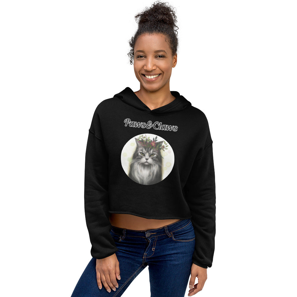 Women's Cropped Hoodie with text Wispy Haired Cat With Flowers with a text "Paws&Claws" at $48.99 found at Personalizedpetlovergifts