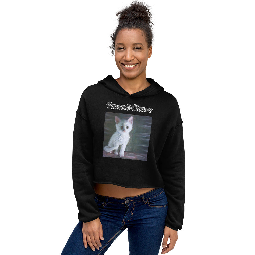 Women's Cropped Hoodie with text White White Cat with a text "Paws&Claws" at $48.99 found at Personalizedpetlovergifts