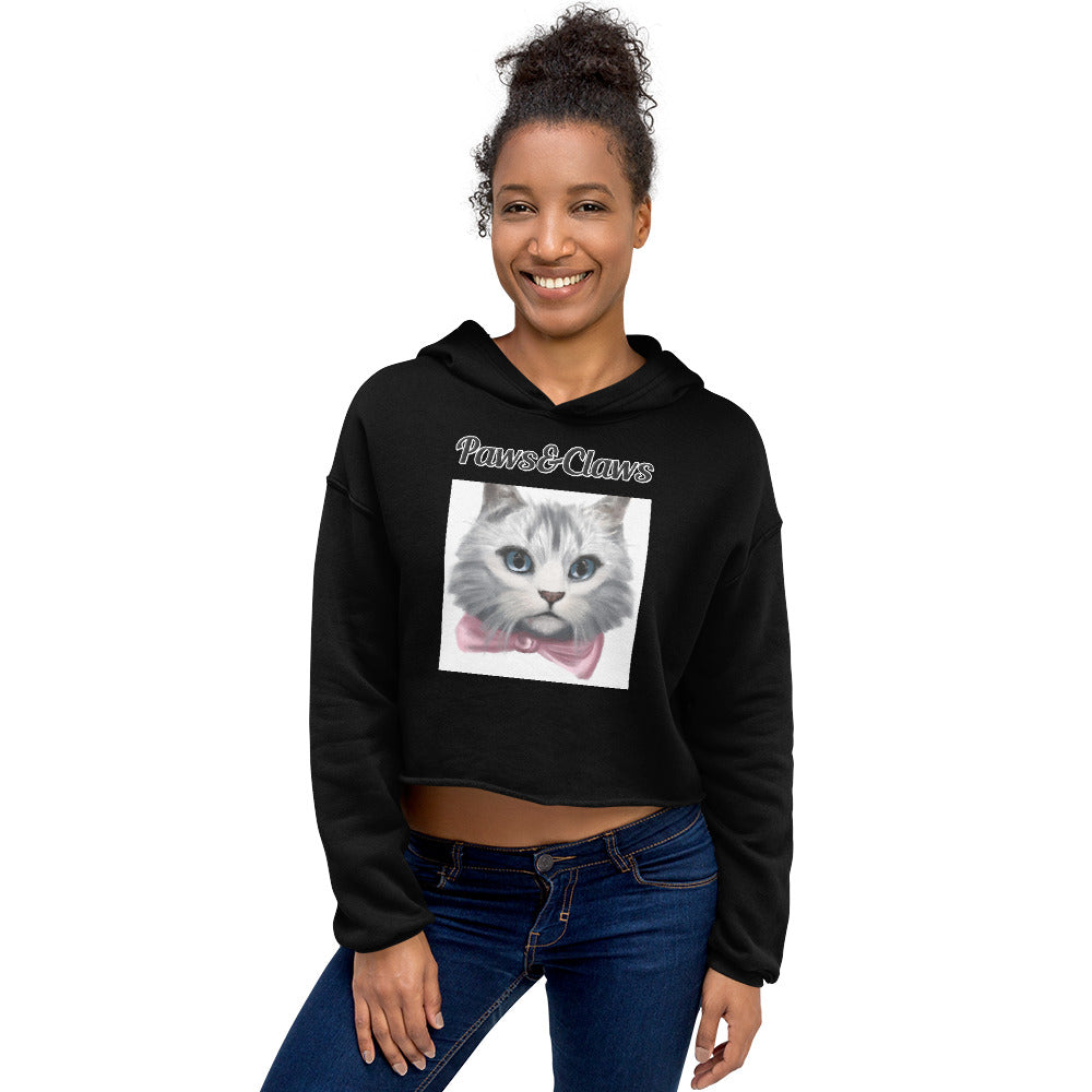 Women's Cropped Hoodie with text White Kitten With a Pink Bow with a text "Paws&Claws" at $48.99 found at Personalizedpetlovergifts