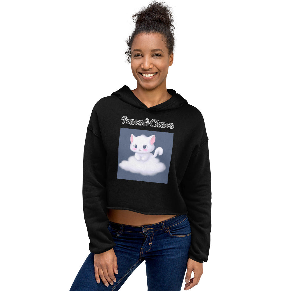 Women's Cropped Hoodie with text White Kitten On a Cloud with a text "Paws&Claws" at $48.99 found at Personalizedpetlovergifts