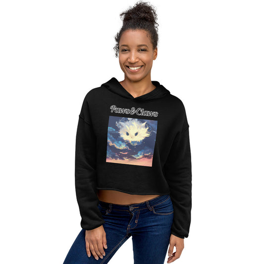 Women's Cropped Hoodie with text White Kitten Cloud Painting with a text "Paws&Claws" at $48.99 found at Personalizedpetlovergifts