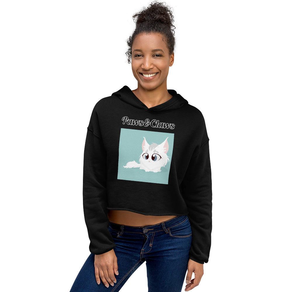 Women's Cropped Hoodie with text White Furball Kitten with a text "Paws&Claws" at $48.99 found at Personalizedpetlovergifts