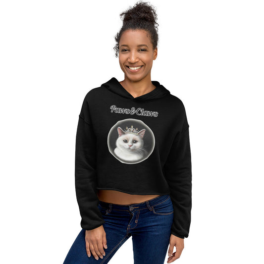 Women's Cropped Hoodie with text White Cat With a Tiara with a text "Paws&Claws" at $48.99 found at Personalizedpetlovergifts