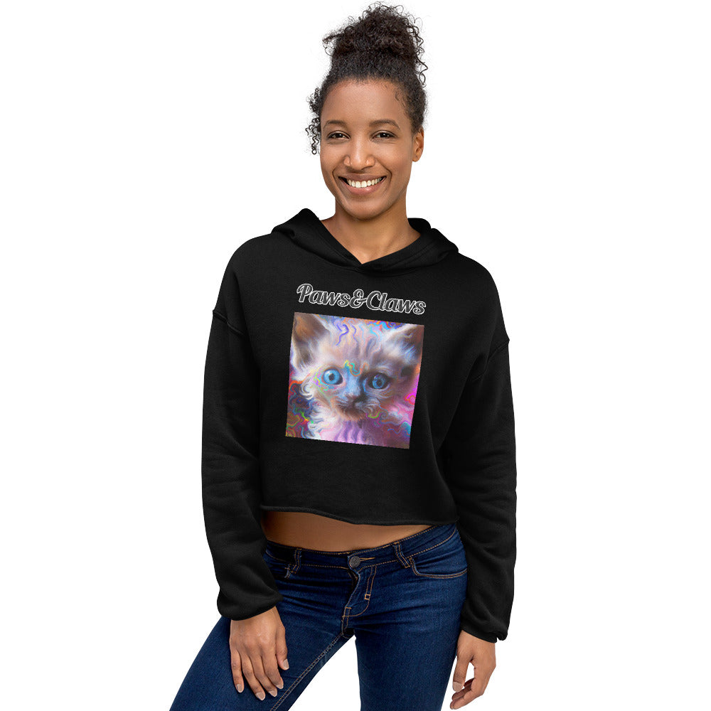 Women's Cropped Hoodie with text Trippy Kitten with a text "Paws&Claws" at $48.99 found at Personalizedpetlovergifts