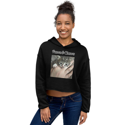 Women's Cropped Hoodie with text Tiny Kitten In Hand with a text "Paws&Claws" at $48.99 found at Personalizedpetlovergifts