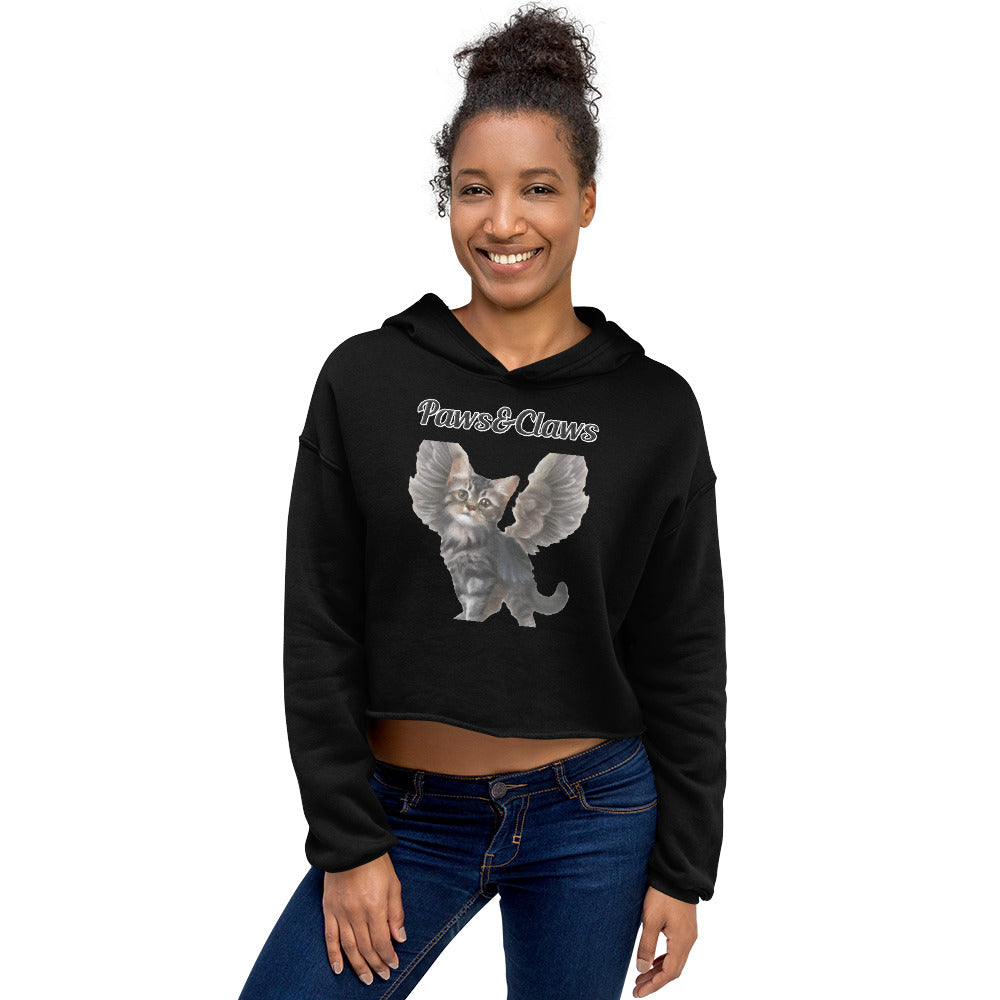 Women's Cropped Hoodie with text Tabby Cat With Angel Wings with a text "Paws&Claws" at $48.99 found at Personalizedpetlovergifts