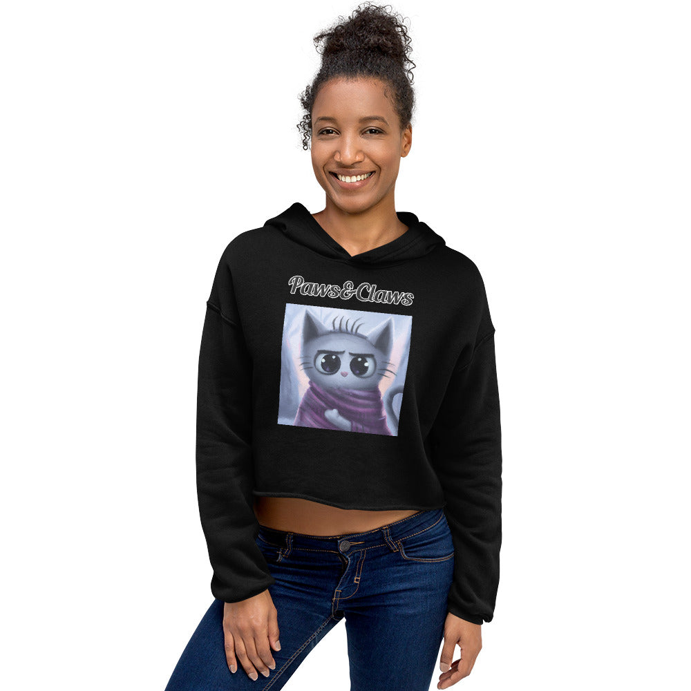 Women's Cropped Hoodie with text Surprised Kitten In A Shawl with a text "Paws&Claws" at $48.99 found at Personalizedpetlovergifts