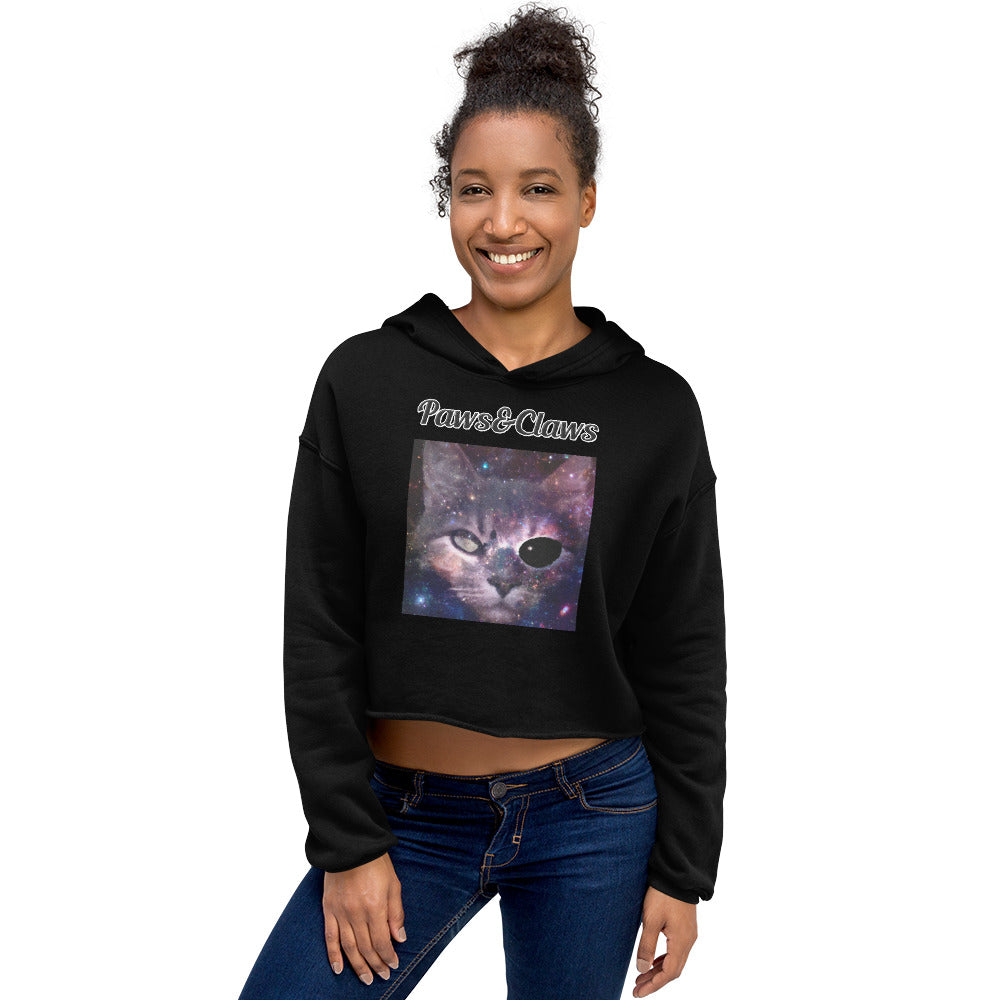 Women's Cropped Hoodie with text Space One Eyed Cat with a text "Paws&Claws" at $48.99 found at Personalizedpetlovergifts