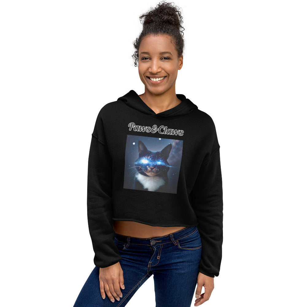 Women's Cropped Hoodie with text Space Eyed Cat with a text "Paws&Claws" at $48.99 found at Personalizedpetlovergifts