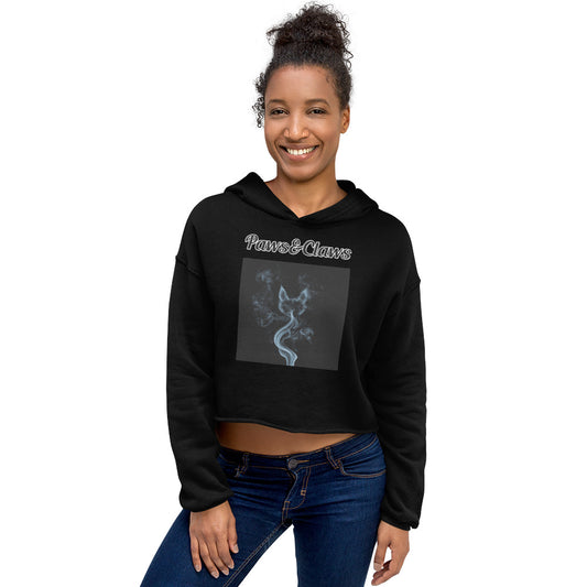 Women's Cropped Hoodie with text Smoke Shaped like A Cat with a text "Paws&Claws" at $48.99 found at Personalizedpetlovergifts