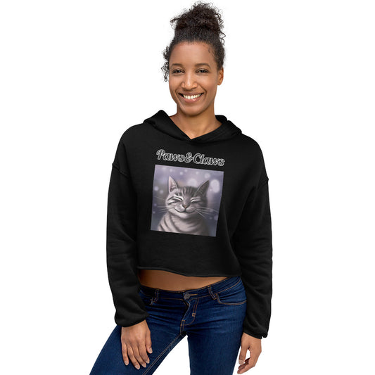 Women's Cropped Hoodie with text Smiling Cat with a text "Paws&Claws" at $48.99 found at Personalizedpetlovergifts