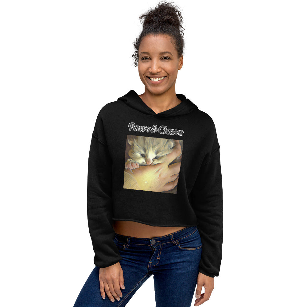 Women's Cropped Hoodie with text Small Kitten In Hand with a text "Paws&Claws" at $48.99 found at Personalizedpetlovergifts