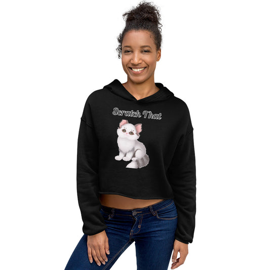 Women's Cropped Hoodie with text White Stripy Kitten with a text "Scratch That" at $48.99 found at Personalizedpetlovergifts