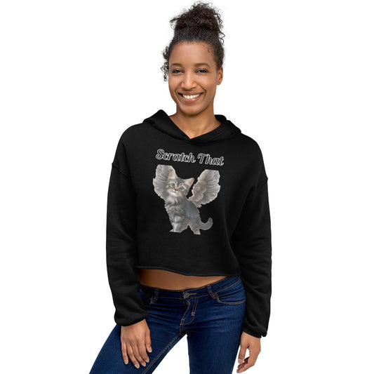 Women's Cropped Hoodie with text Tabby Cat With Angel Wings with a text "Scratch That" at $48.99 found at Personalizedpetlovergifts