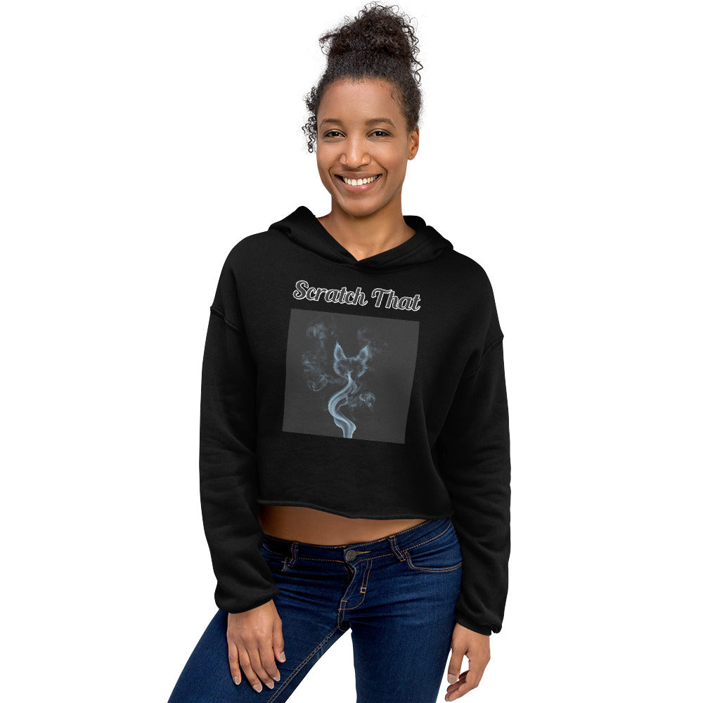 Women's Cropped Hoodie with text Smoke Shaped like A Cat with a text "Scratch That" at $48.99 found at Personalizedpetlovergifts