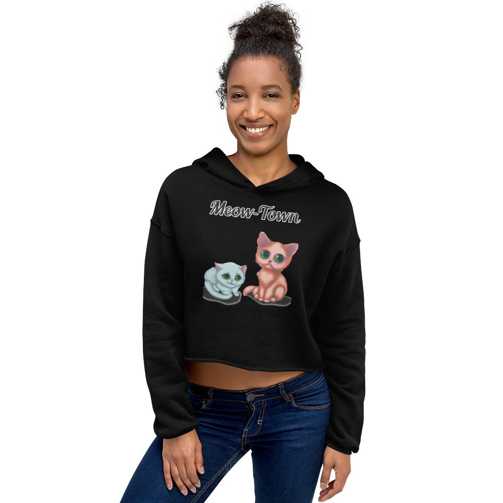 Women's Cropped Hoodie with text Two Kittens Sitting with a text "Meow-Town" at $48.99 found at Personalizedpetlovergifts