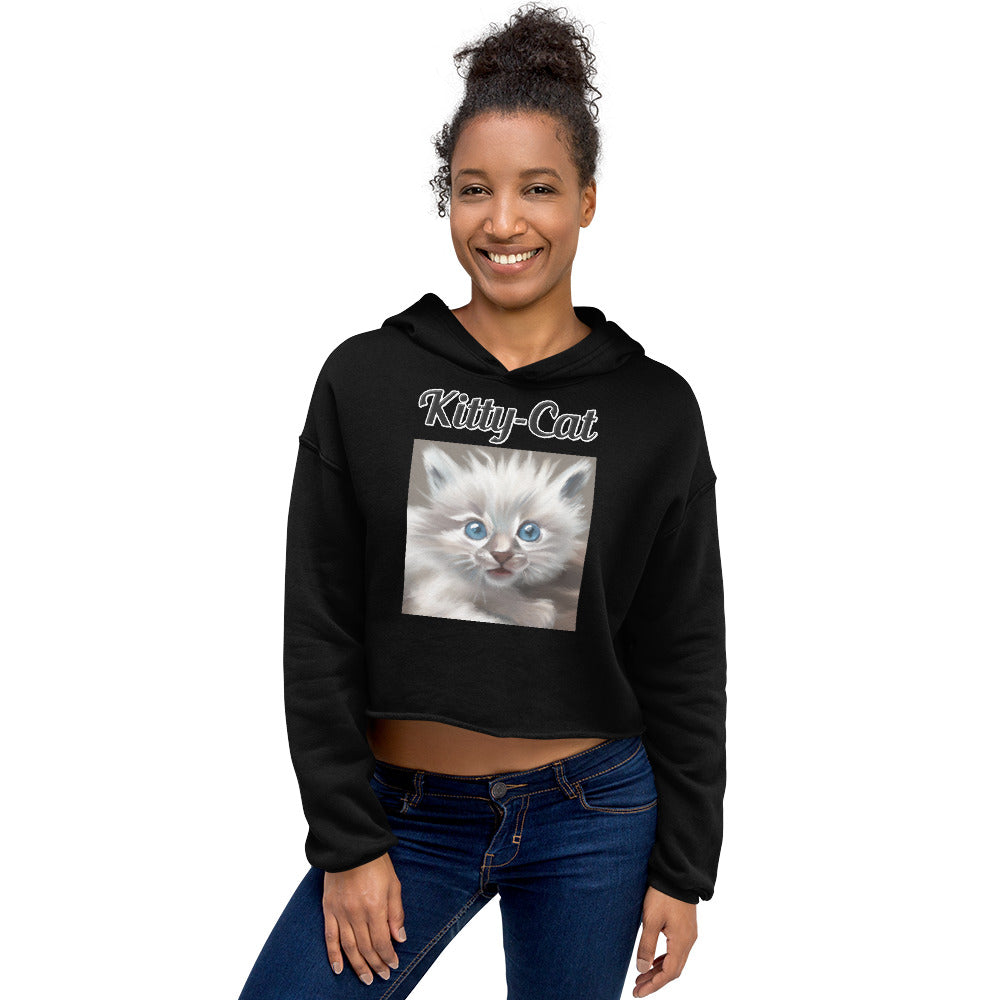 Women's Cropped Hoodie with text Wispy Kitten Painting with a text "Kitty-Cat" at $48.99 found at Personalizedpetlovergifts