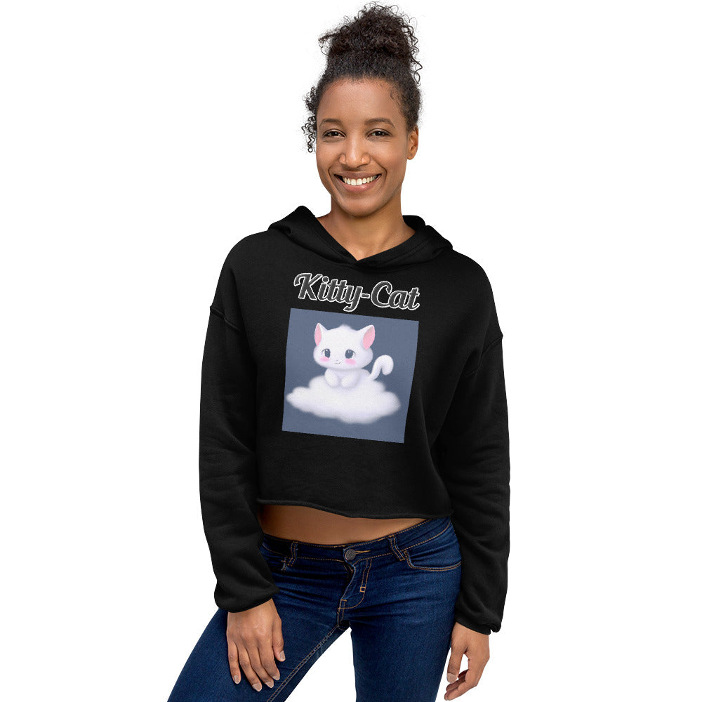 Women's Cropped Hoodie with text White Kitten On a Cloud with a text "Kitty-Cat" at $48.99 found at Personalizedpetlovergifts