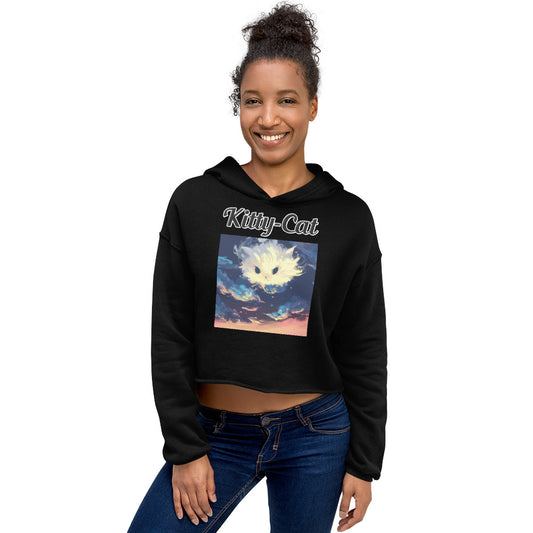 Women's Cropped Hoodie with text White Kitten Cloud Painting with a text "Kitty-Cat" at $48.99 found at Personalizedpetlovergifts